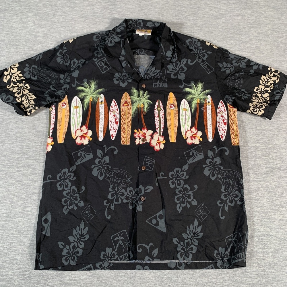Winnie‎ Fashion Hawaiian Shirt Mens Large Surfboards Floral Aloha Made in Hawaii